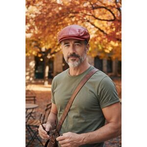 StudioSuits Mens Red Leather Newsboy Flat Cap New With Tags size 3XL